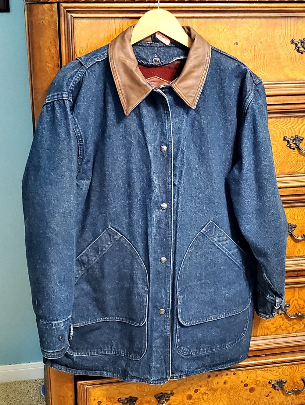 Vtg WOOLRICH Blanket Lined Denim Barn Coat Size L